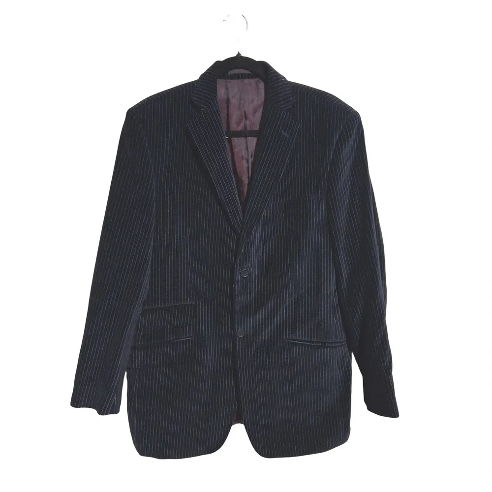 Ted Baker Endurance‎ Blk Pinstripe Mens size 40L Velour Two-Button Preppy Blazer